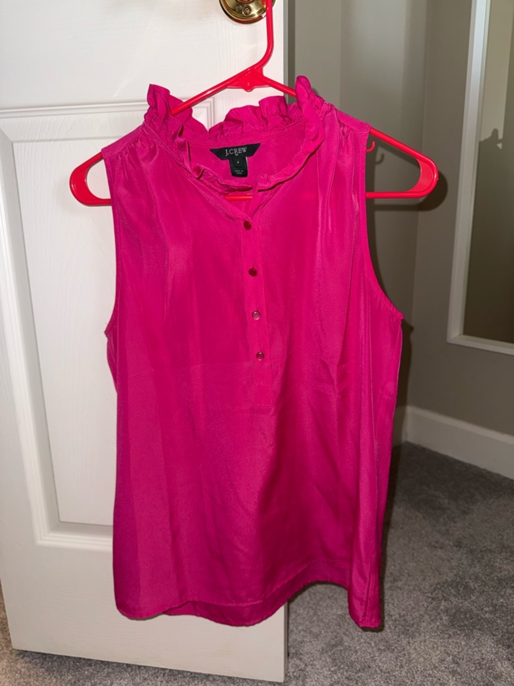 J. Crew Ruffle Neck Sleeveless Shell - Fuchsia Pink Tank Top